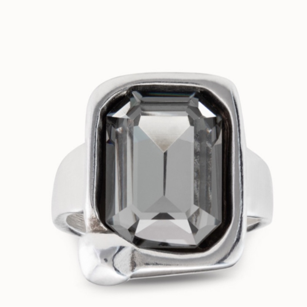 *Rectangular shape ring with gray crystal - Picture 1 of 10